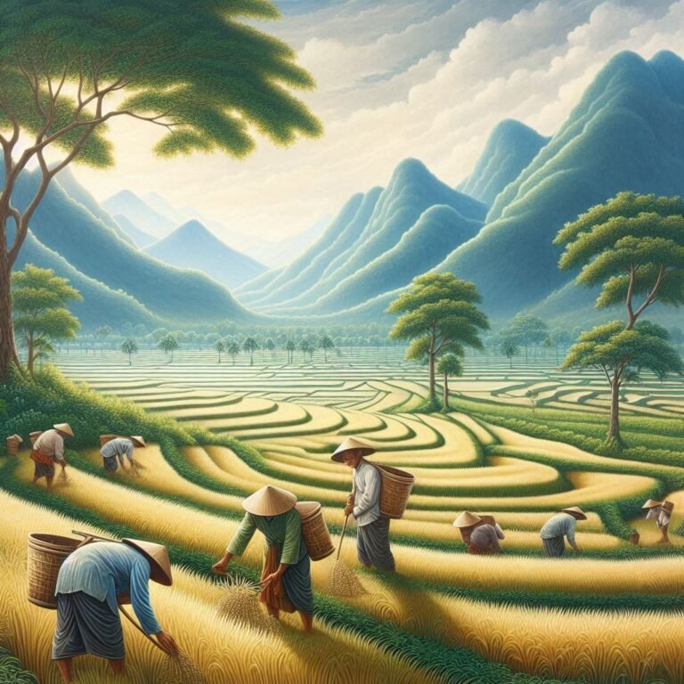 Arti Feng Shui dalam Lukisan Pemandangan Sawah, Petani, dan Gunung